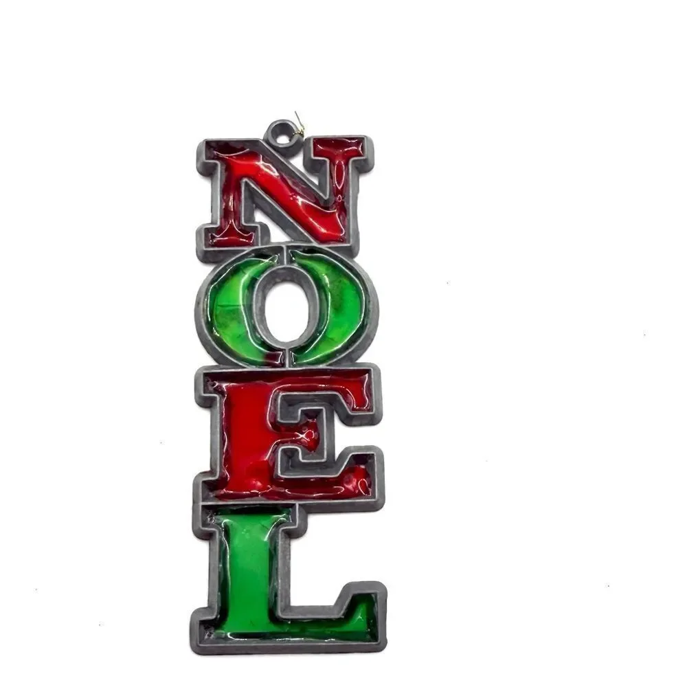 Vintage Noel Glass Stained Glass Christmas Tree Ornament